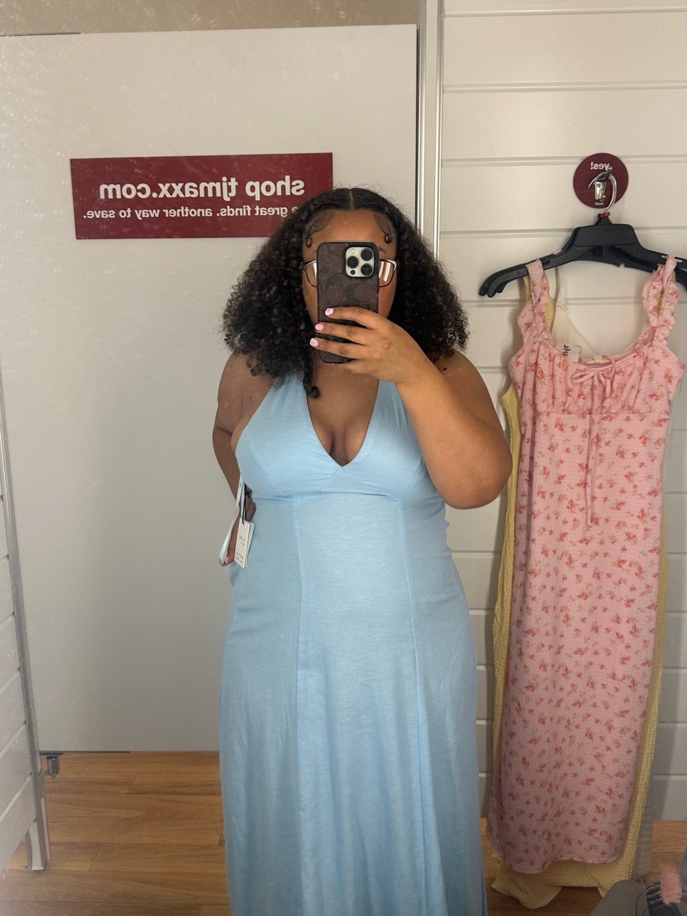Sleeveless Light Blue V-Neck Maxi Dress